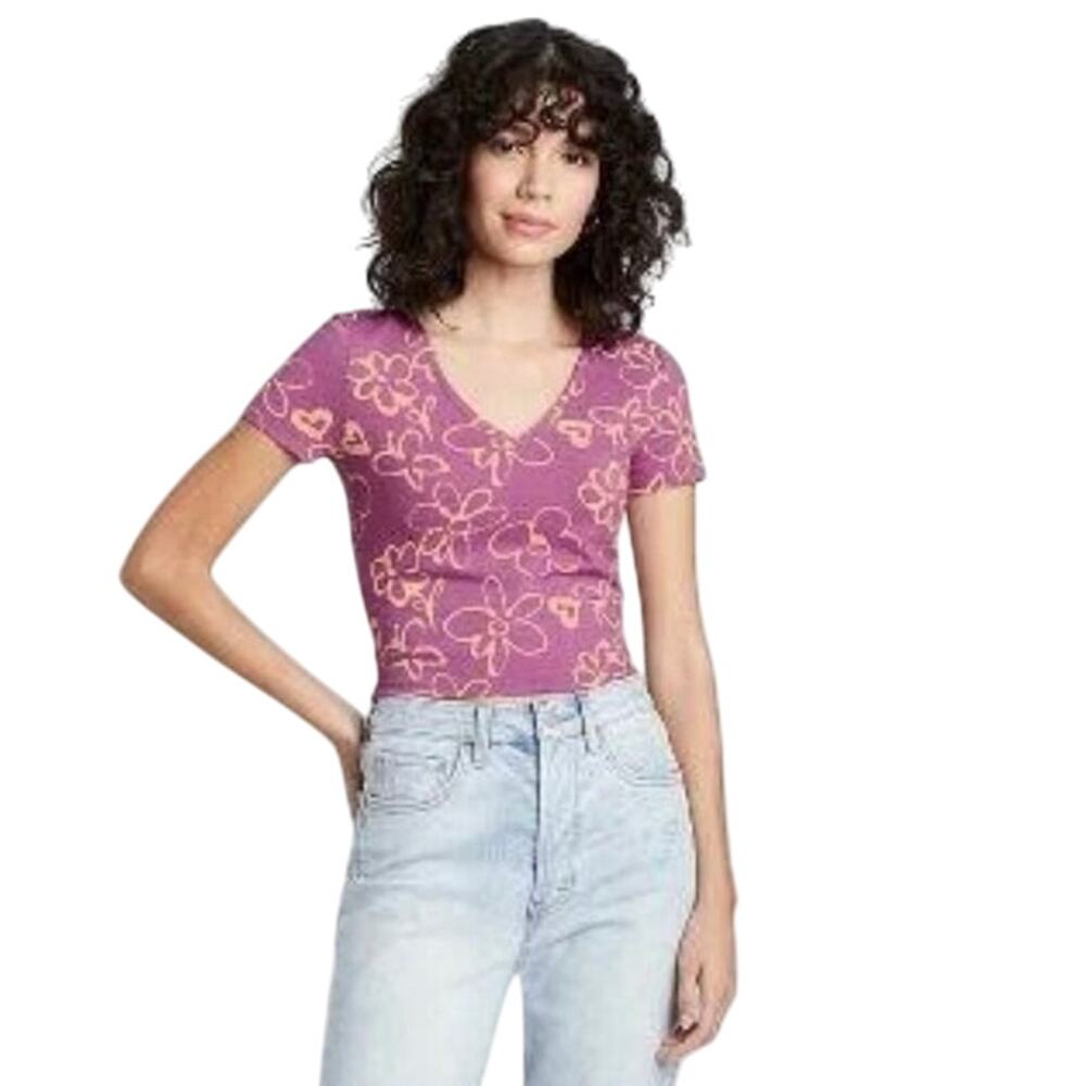 NEW NWT Purple Floral Size Xs Casual Wear Cropped Top WILD FABLE SpongeBob vibes